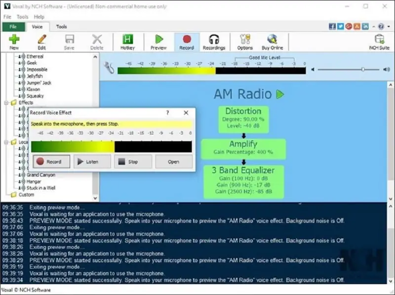 interface de usuário do nch voxal