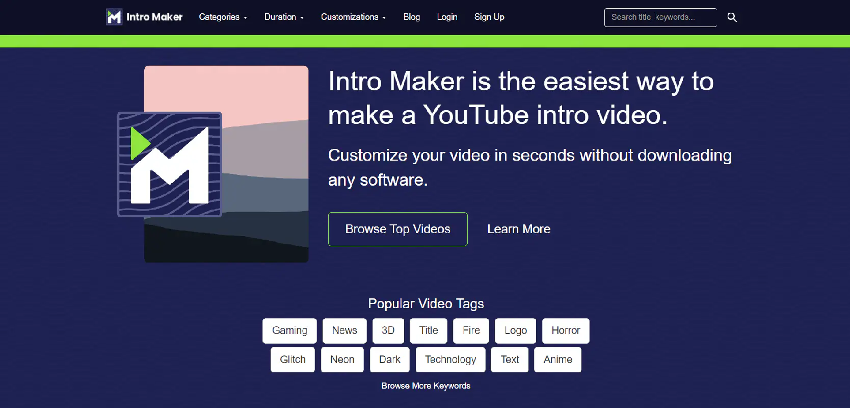 interfaz del sitio web intro maker