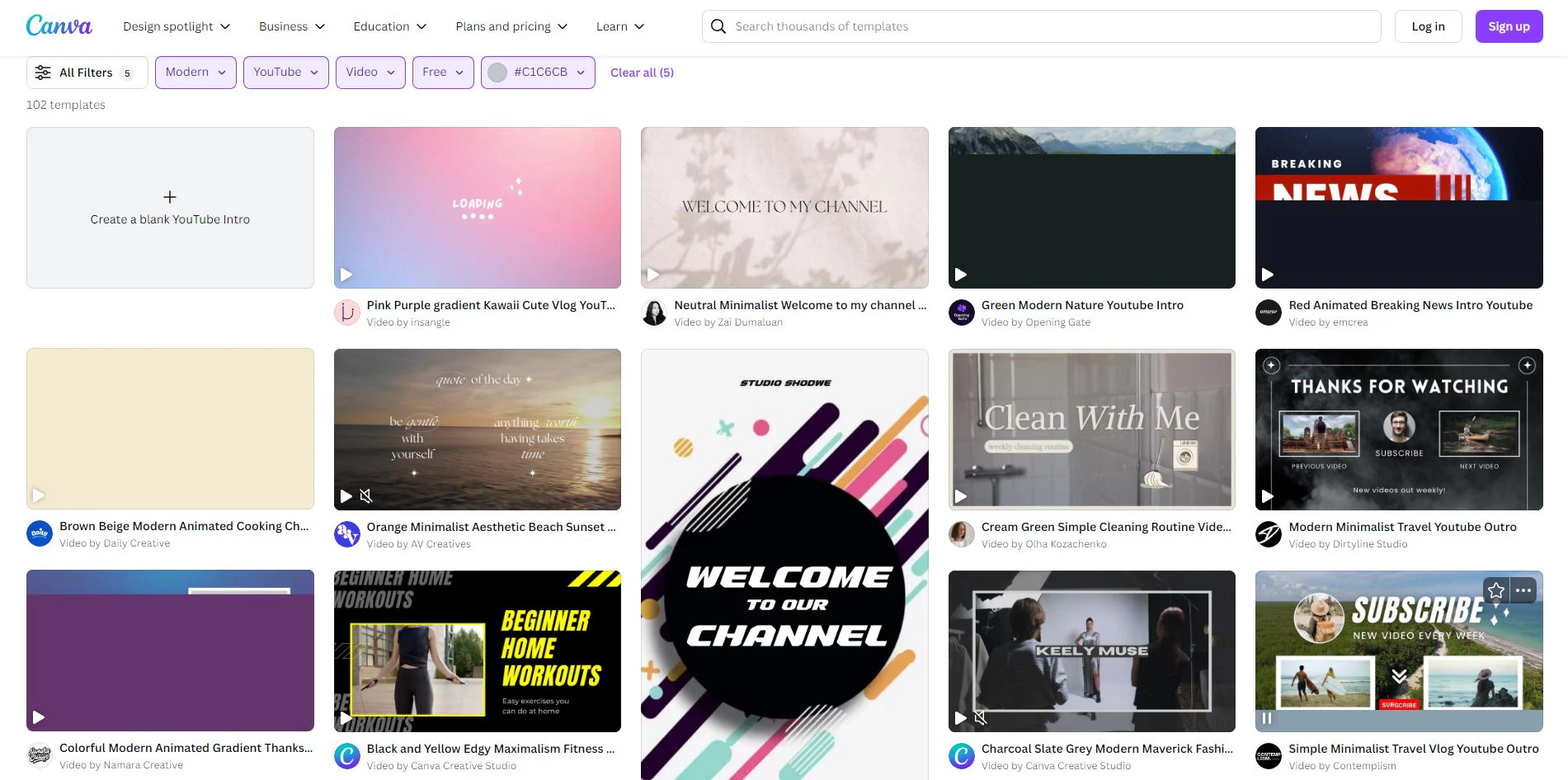 canva free youtube intro video templates