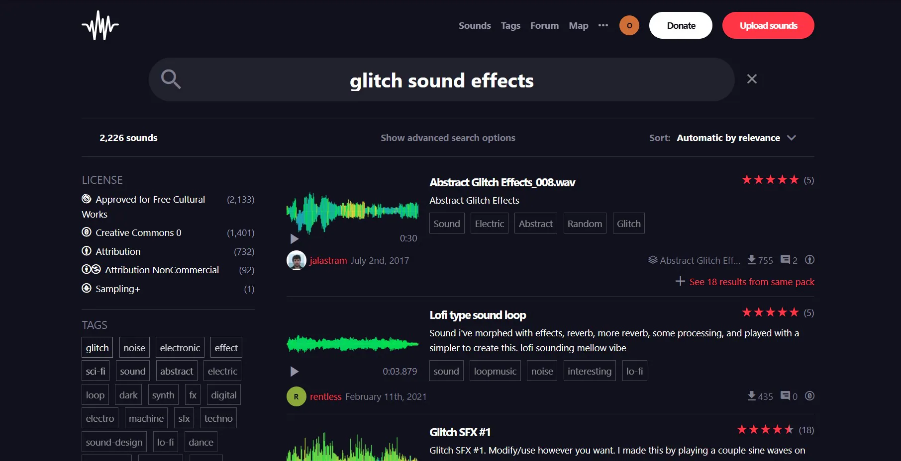 search for glitch and sound effects