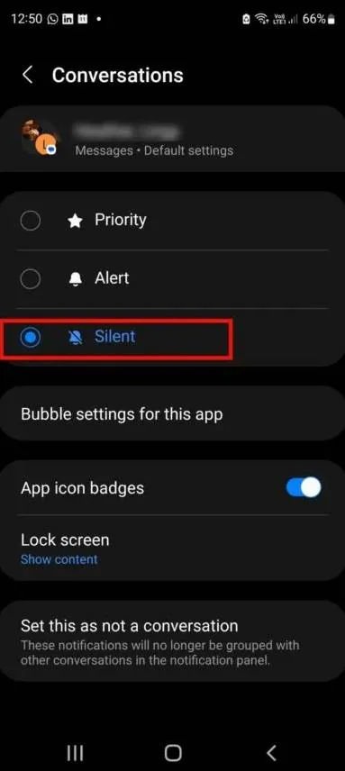 group text silent option on android 