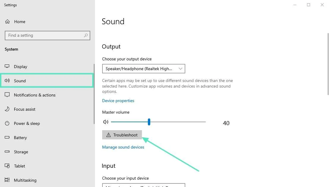 open sound troubleshoot settings