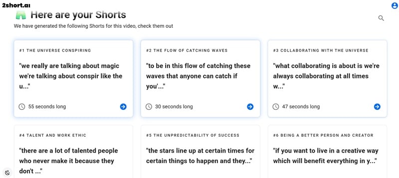 pick from several shorts provided