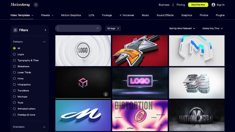 find 3d logo template in motion array