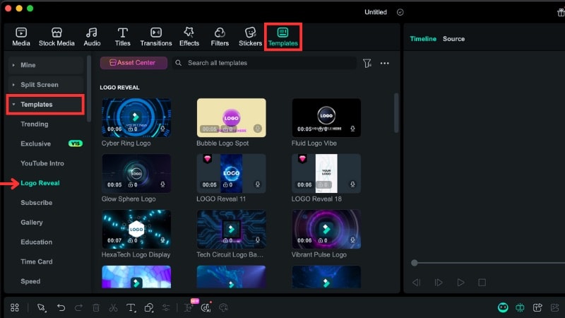 go to the logo reveal templates panel