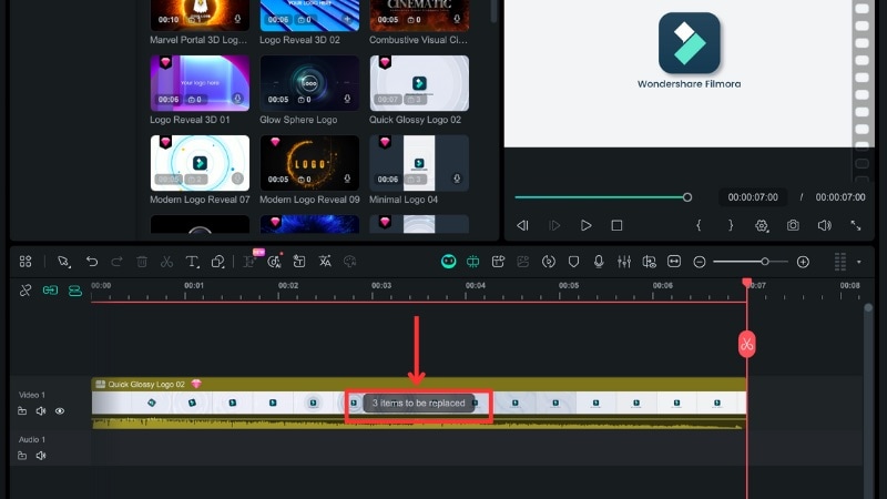 replace the assets from filmora