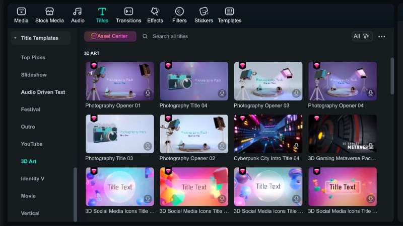 Comment accéder aux titres 3D de Filmora