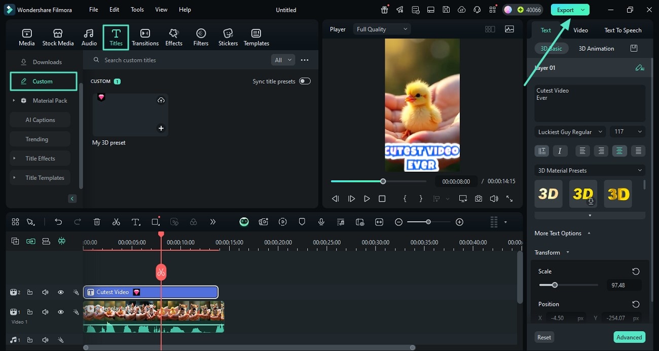 select export button to save video