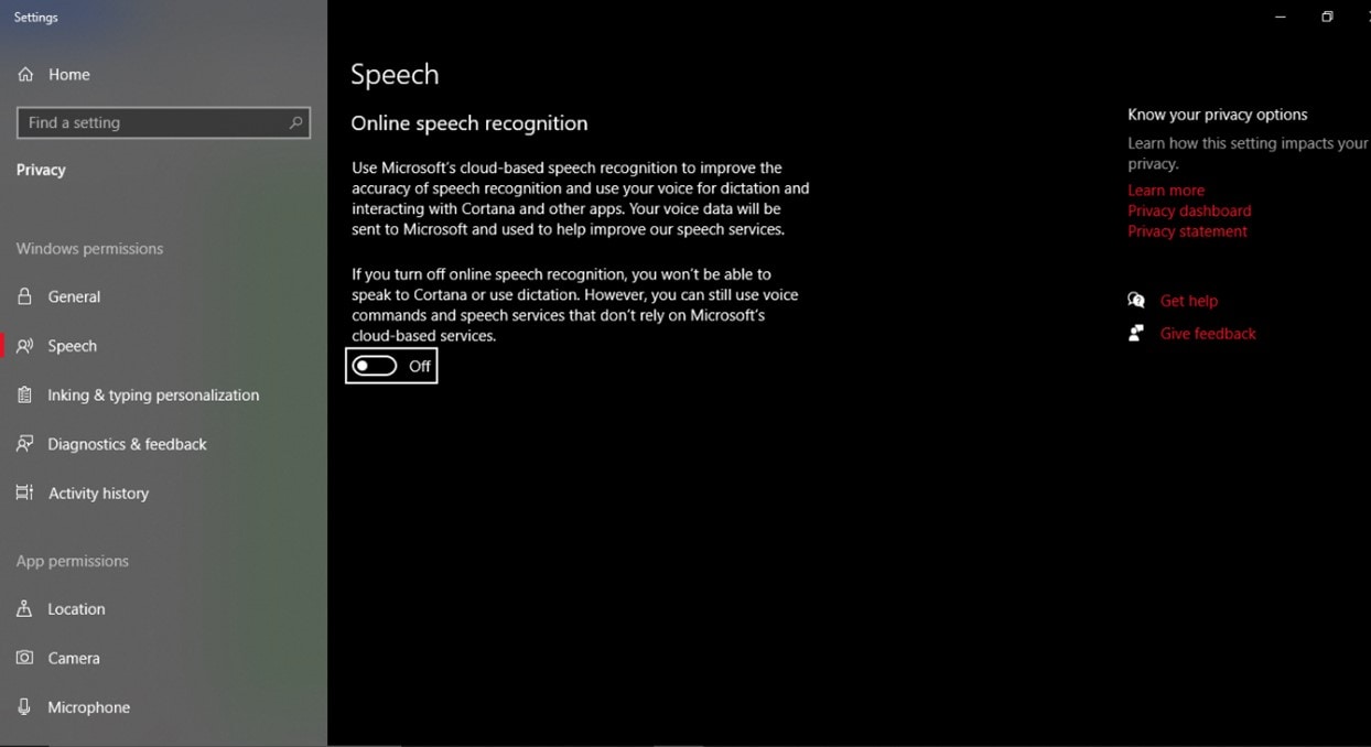 enable speech settings