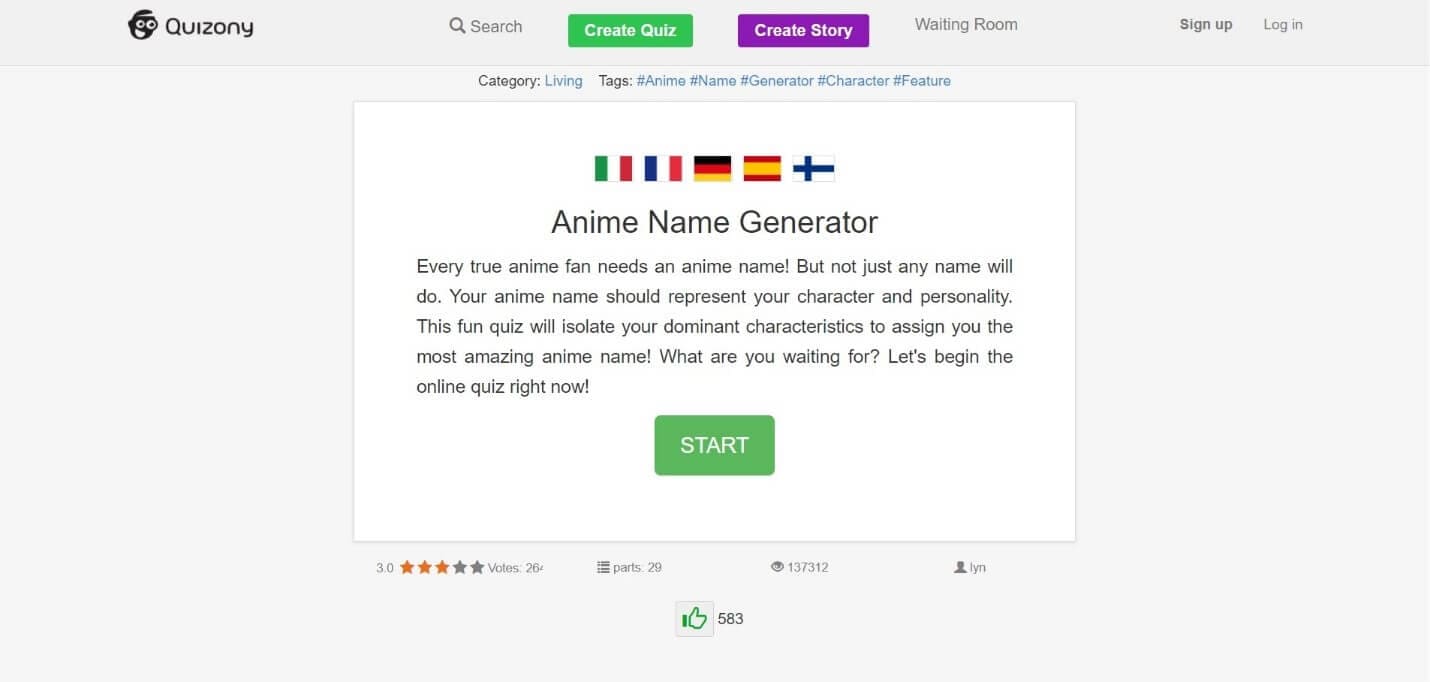 Generator personality name Anime Character