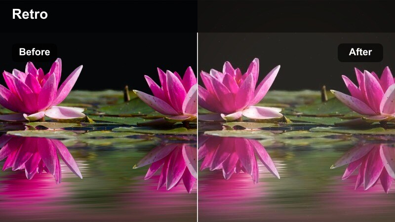 Retro-styled subject crossing an old city street with warm faded vintage tones.