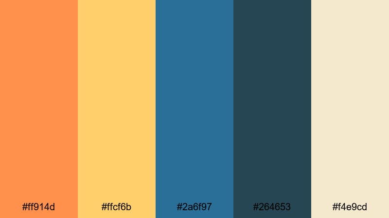 70s travel poster orange blue color palette with hex codes