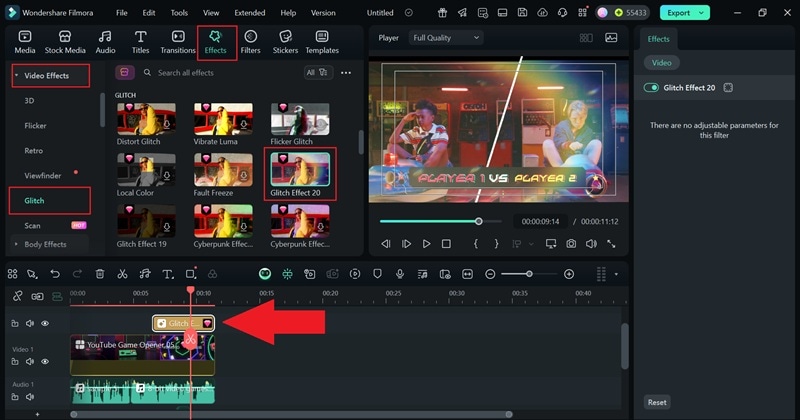 apply glitch video effects
