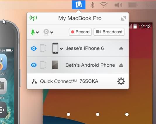 does reflector for mac stay running for an entire skype call?