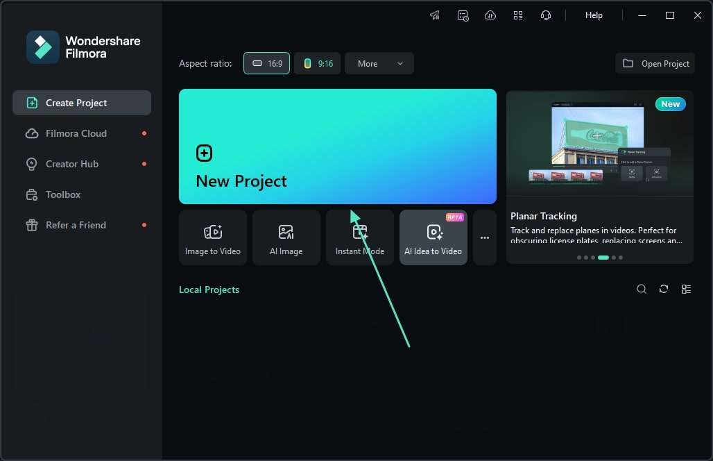 create new project filmora