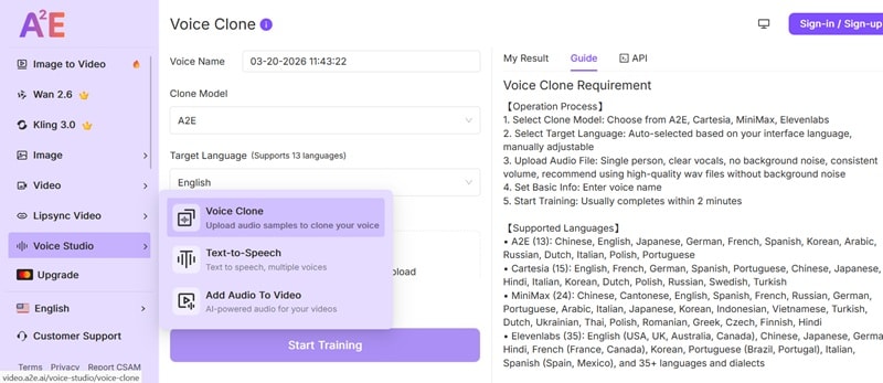 a2e ai voice cloning