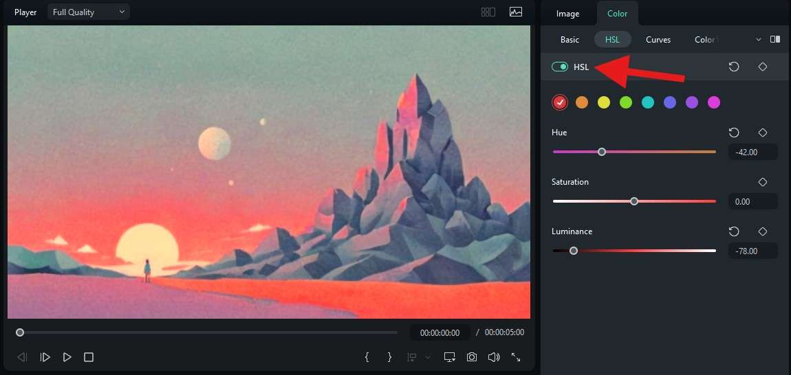 use hsl sliders in filmora desktop
