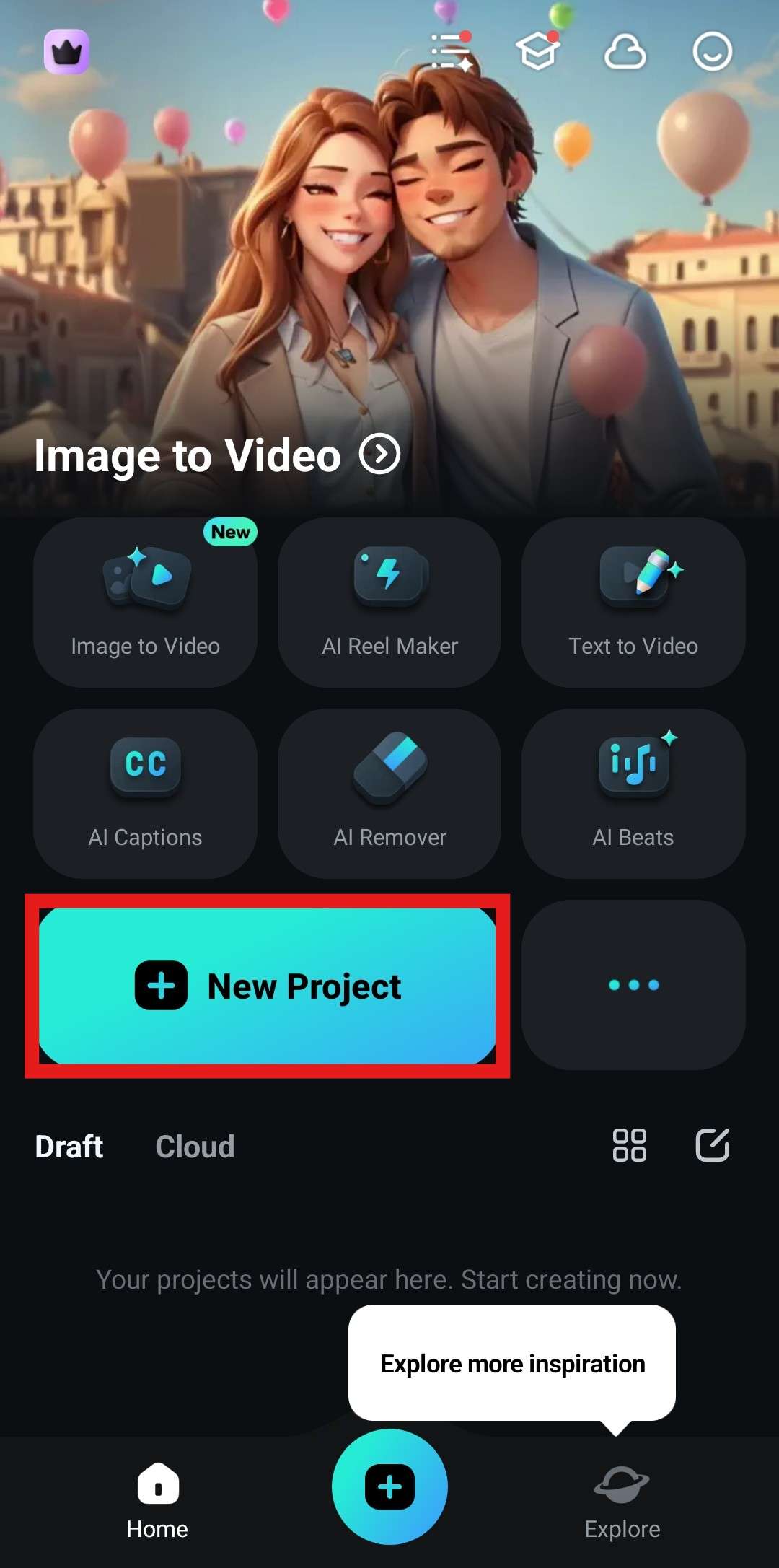 create a new project filmora mobile