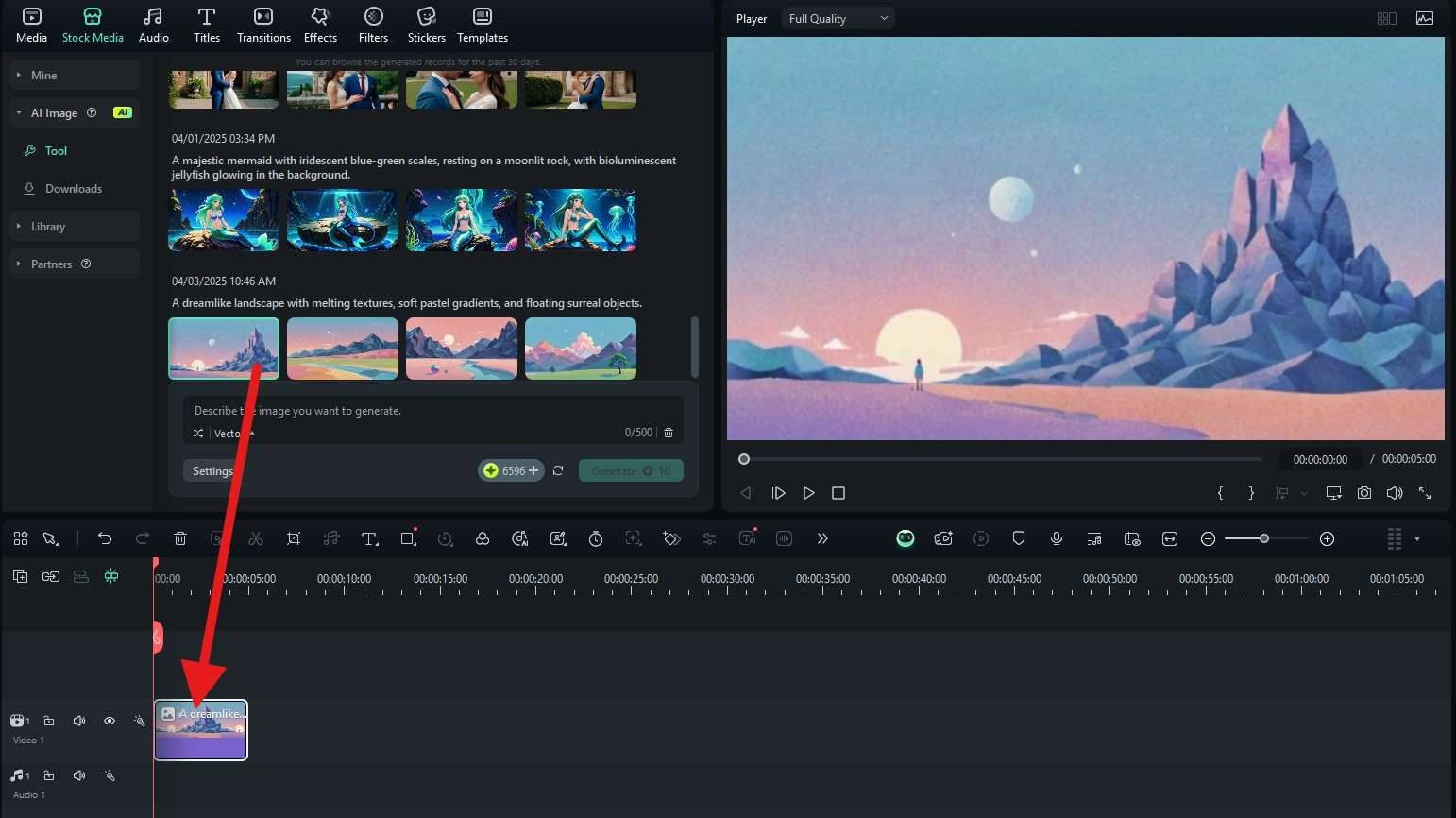 drag ai abstract image to timeline
