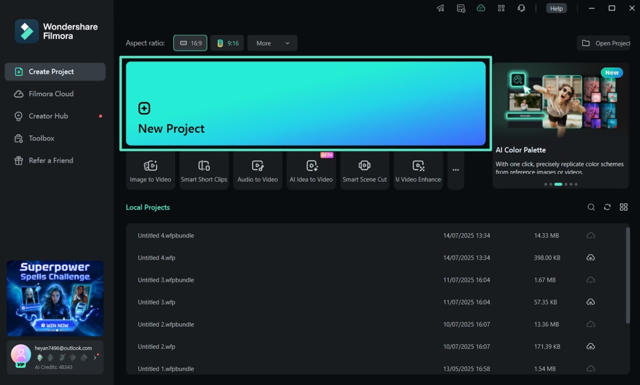 launch filmora desktop start new project