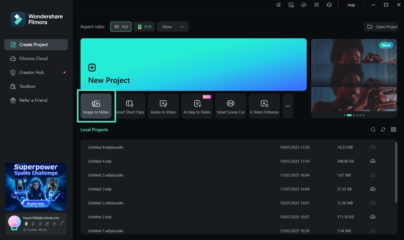 access filmora image to video tool