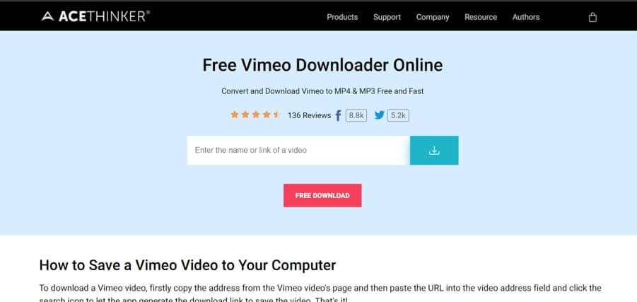 download Vimeo video online with Ace Thinker