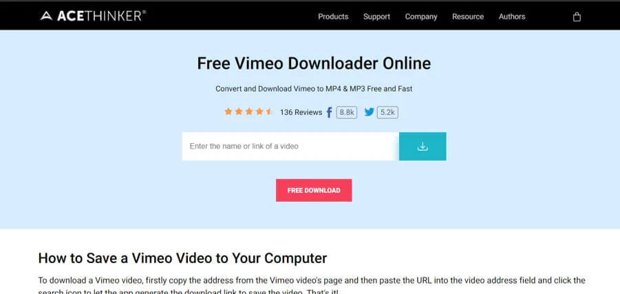 download video Vimeo online dengan Ace Thinker