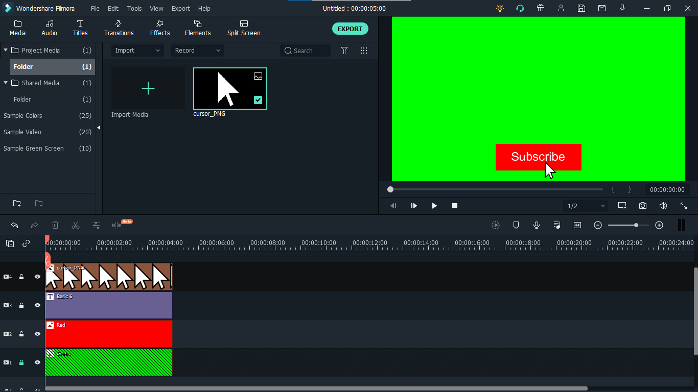 filmora video import cursor subscribe button 