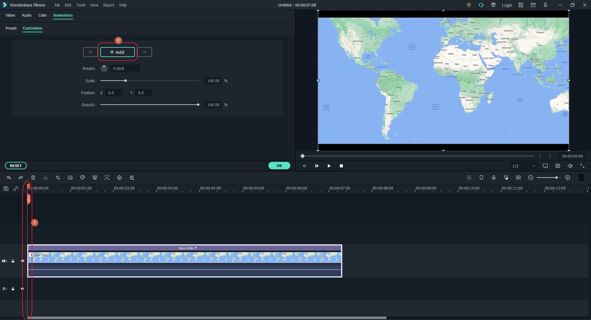 agregar animaciones al mapa de viaje animado en Filmora X