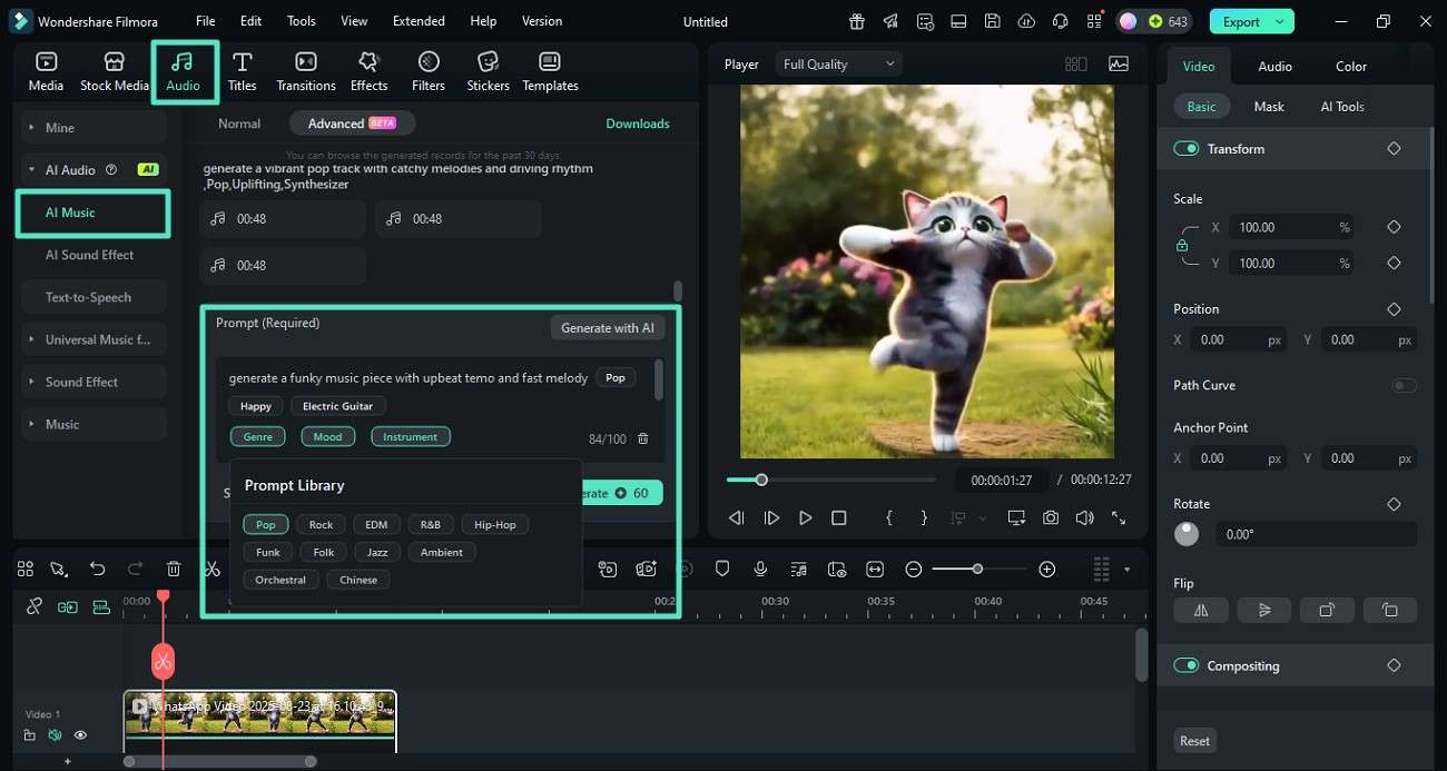 access filmora ai music