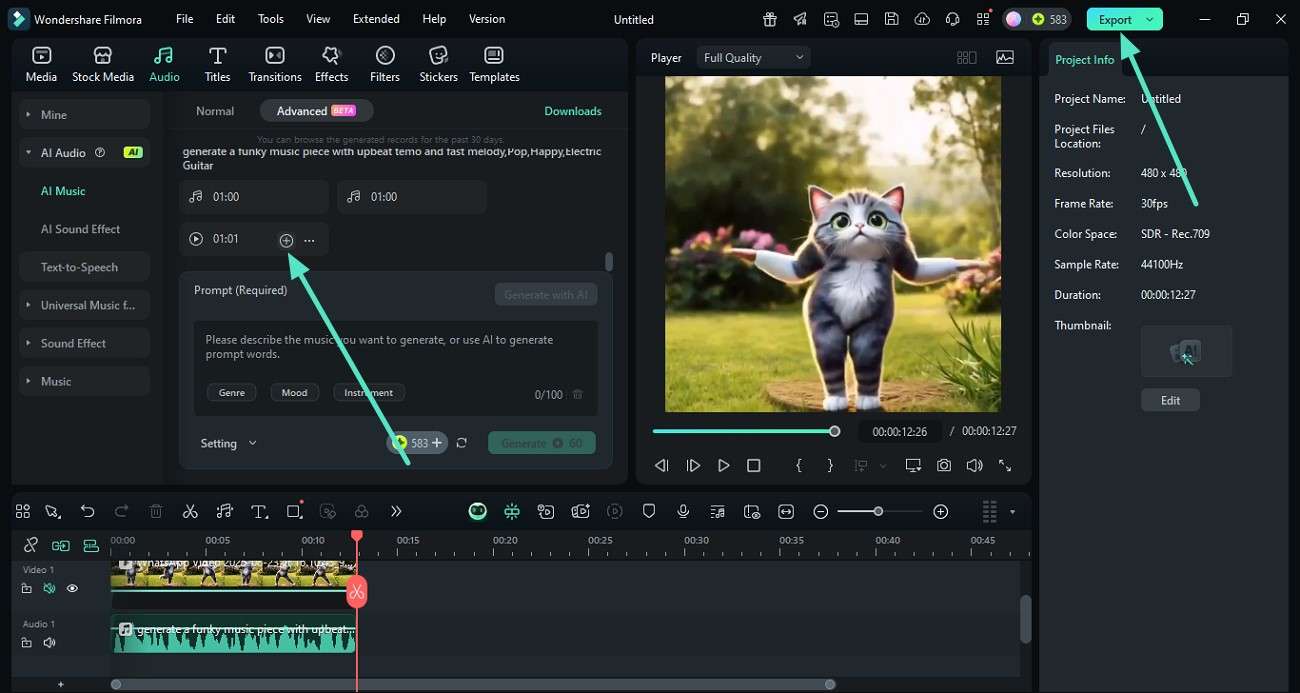 drag audio to timeline and export