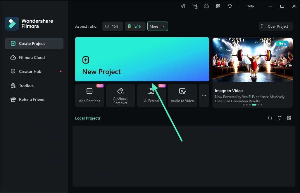create filmora new project