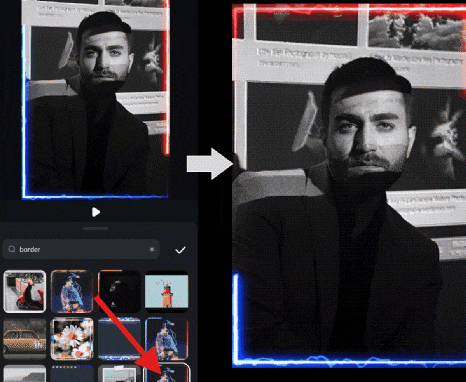 add animated borders to photos in filmora app with effects