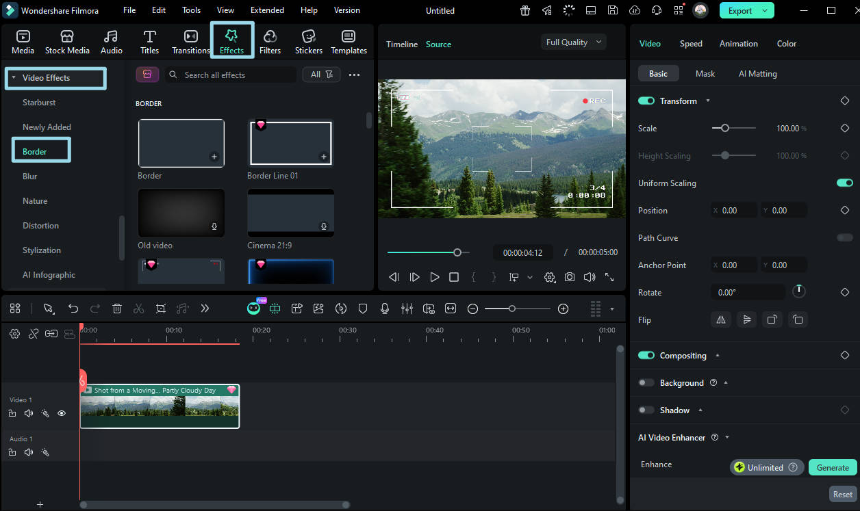 add borders effect to video filmora