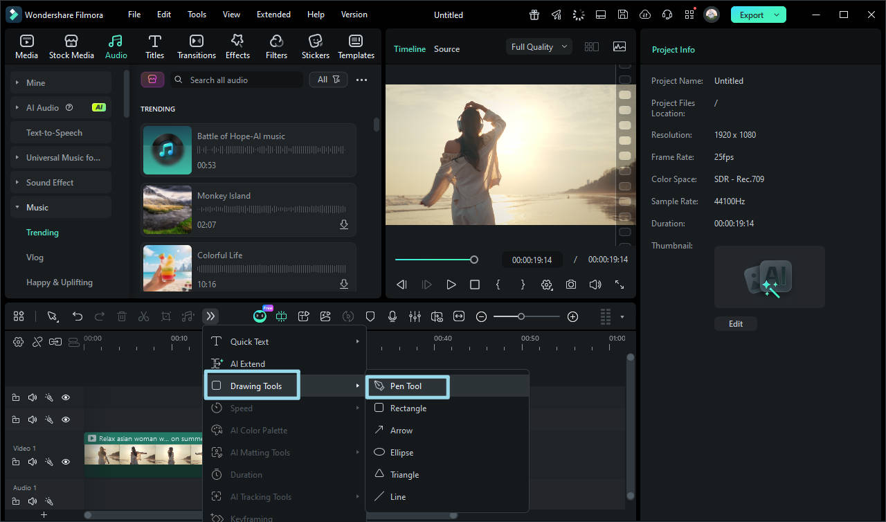 open filmora pen tool