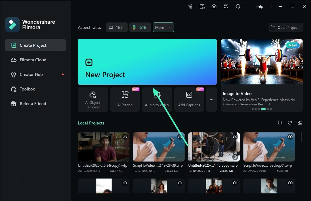 create new filmora project