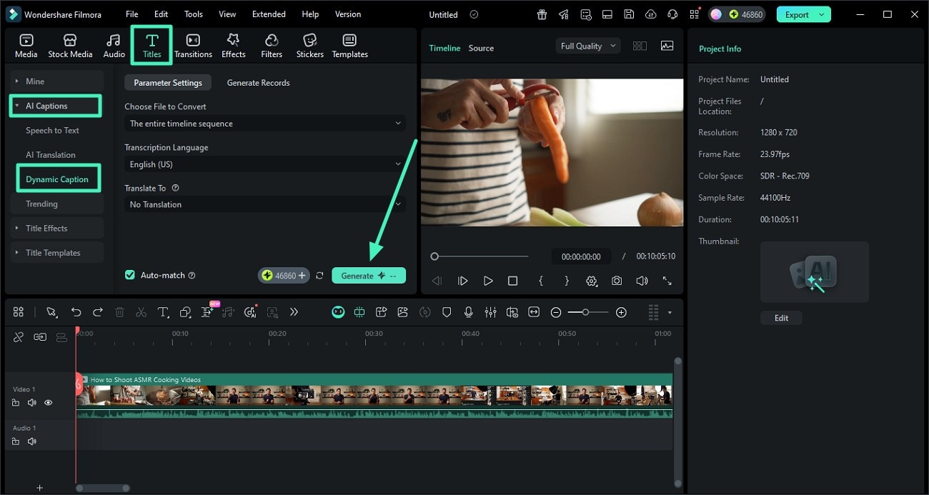 select ai captions press generate