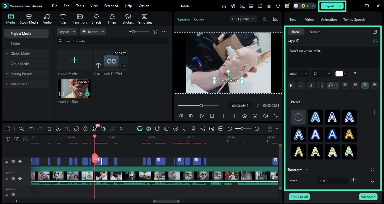 edit captions and export