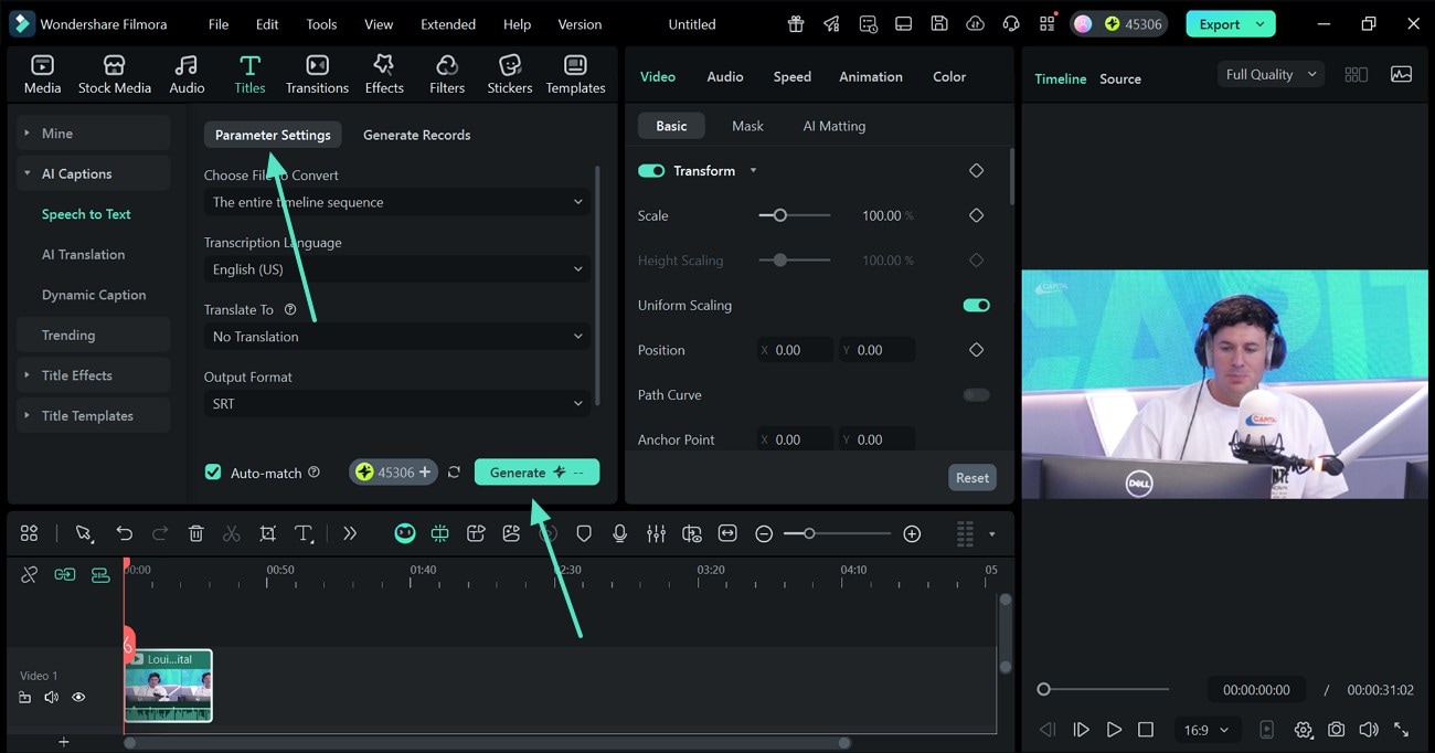 generate captions in parameter settings
