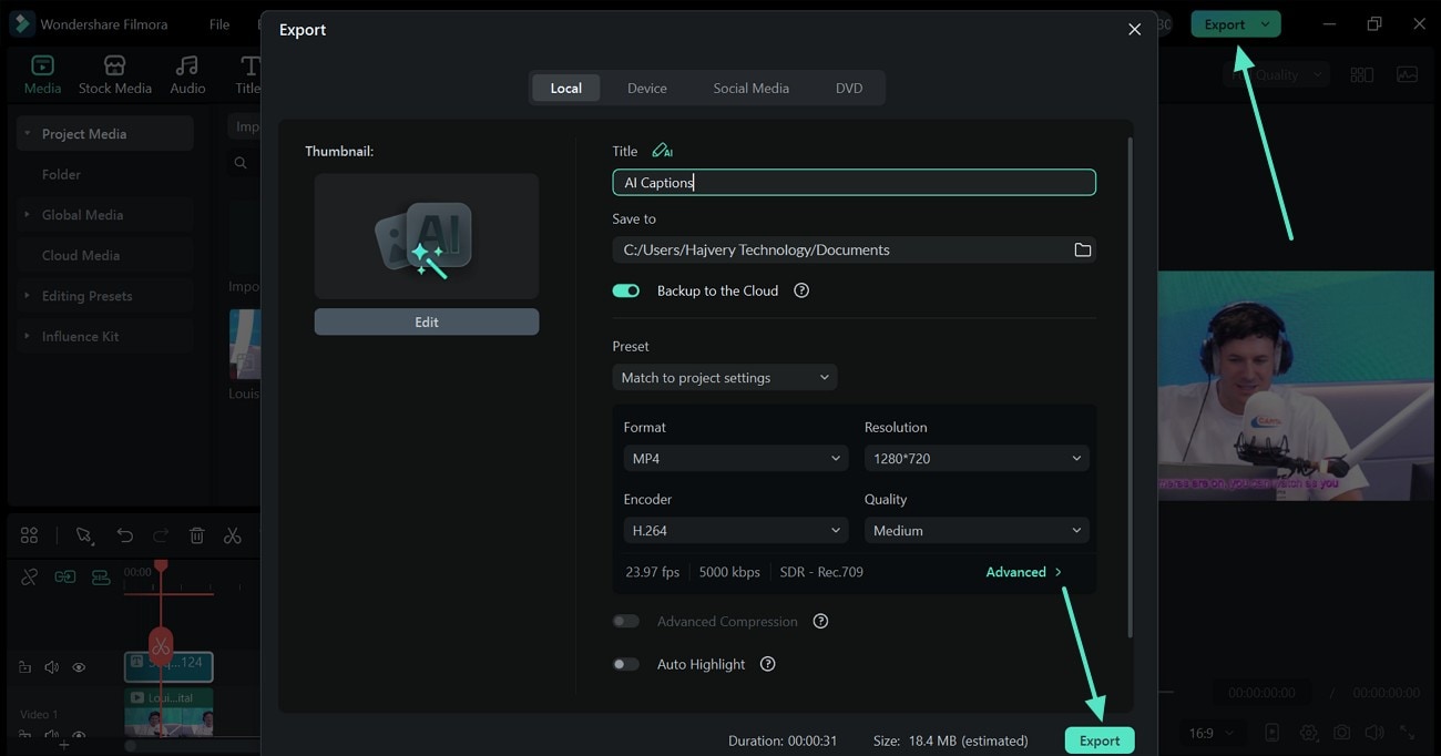 save captioned file filmora