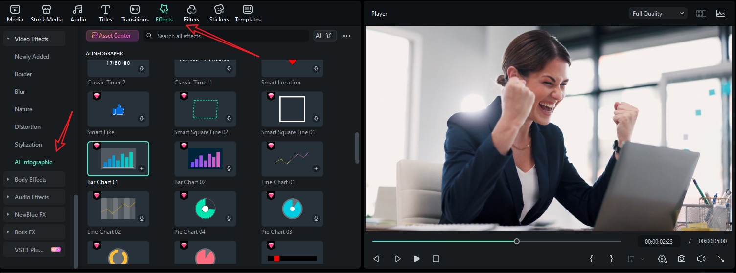 add an animated chart to a video