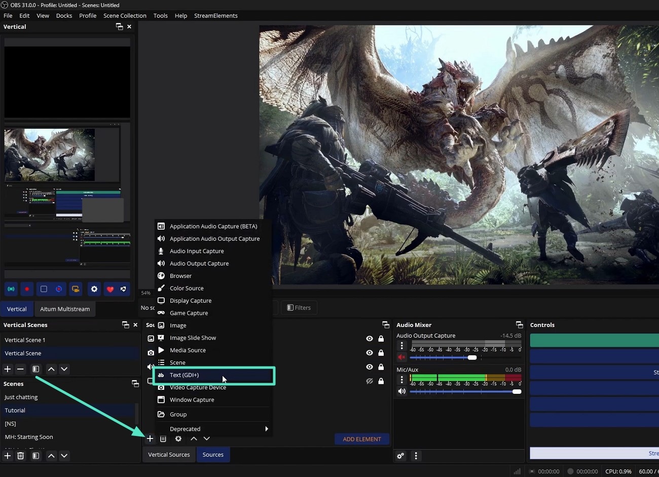 locate text tab from obs