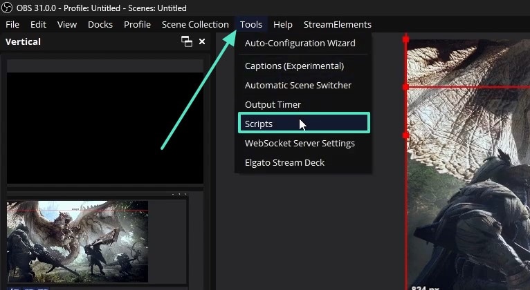 navigate to scripts from tools