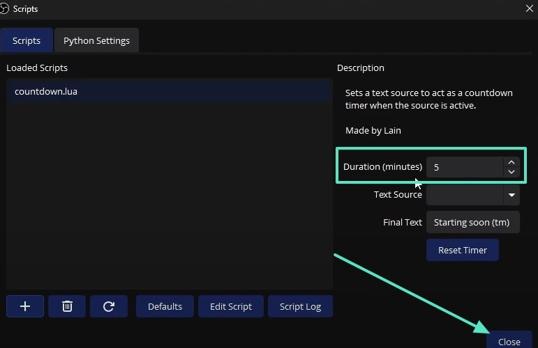 adjust time duration hit close