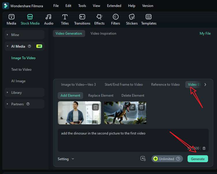 upload a dinosaur picture and video to filmora