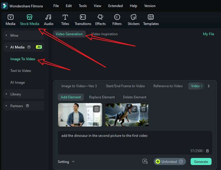 activate video element editing feature in filmora