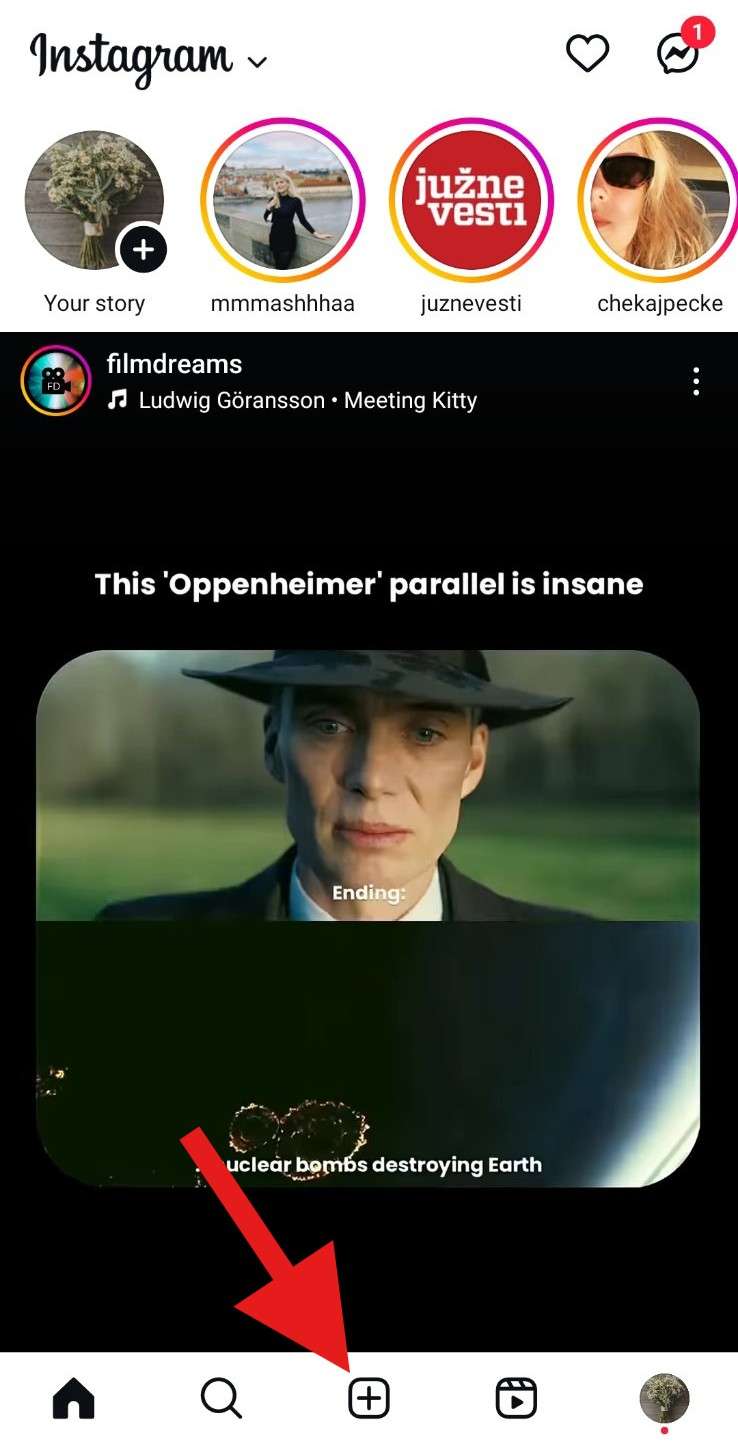 tap to create new instagram post