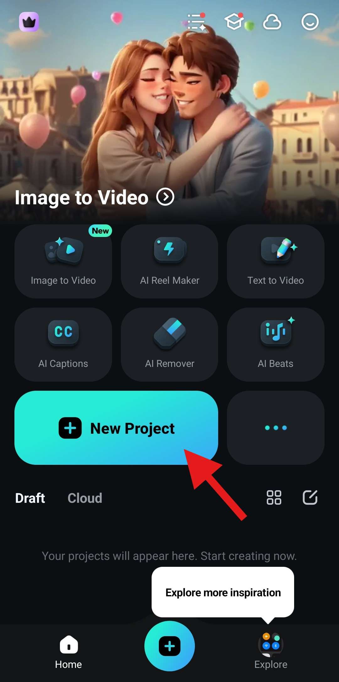 create a new project filmora mobile