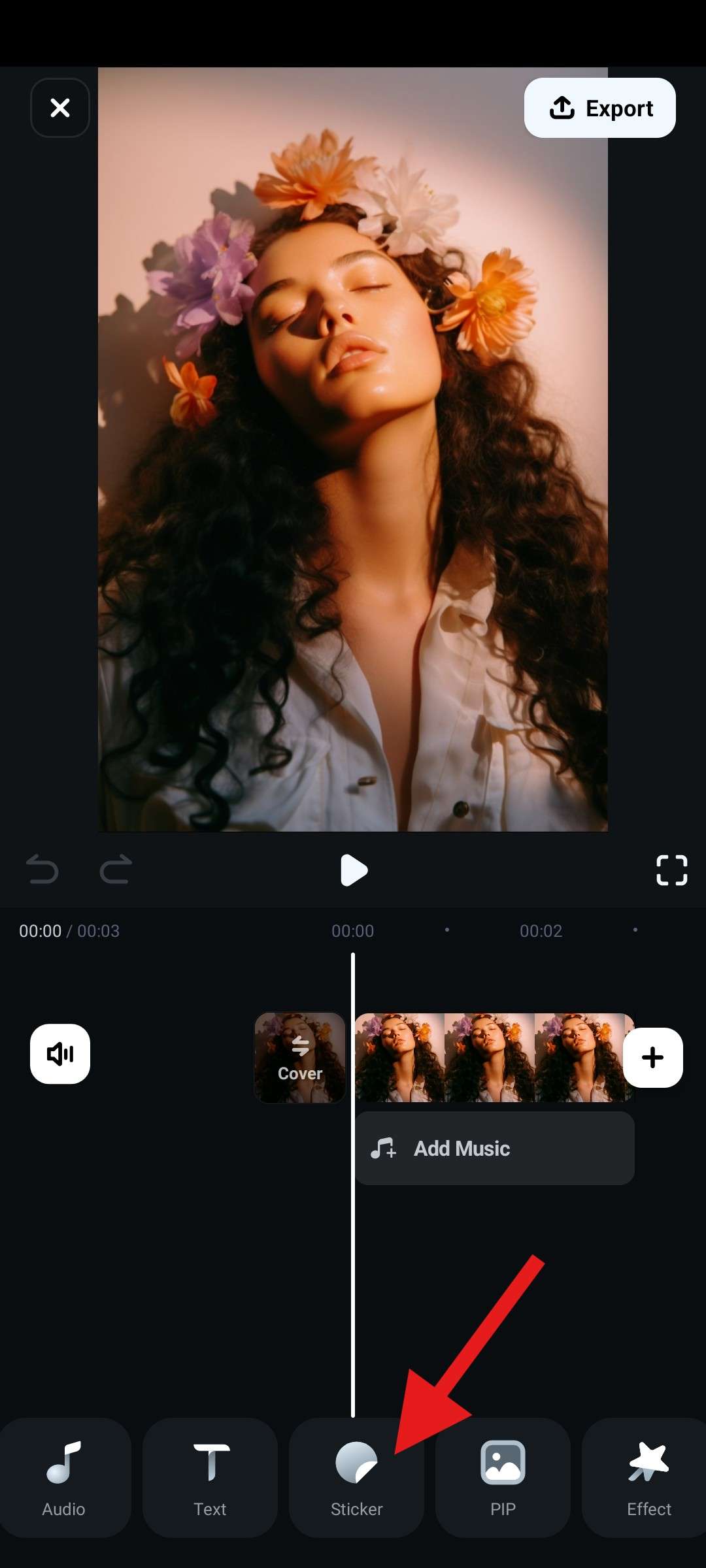 find sticker section using filmora mobile