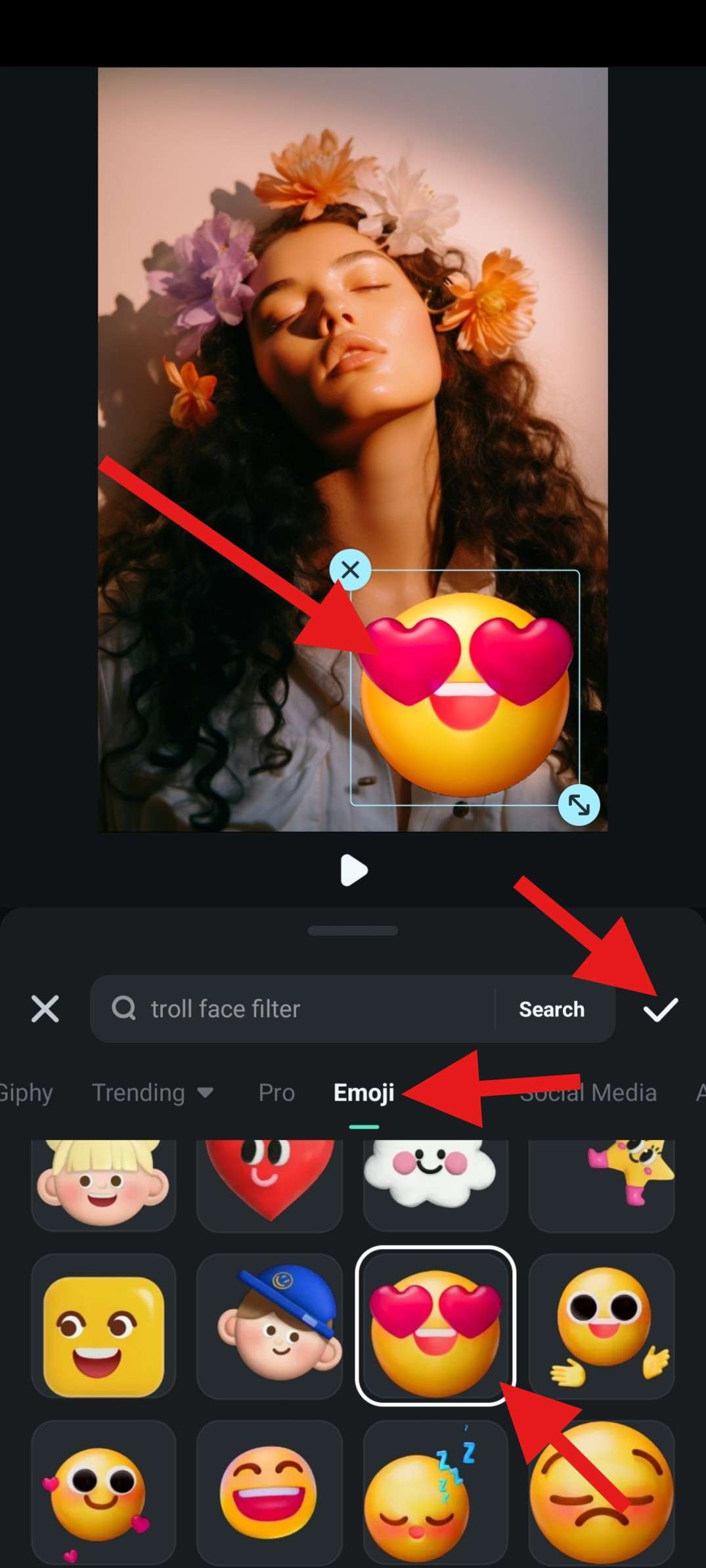 add emoji over photo filmora mobile